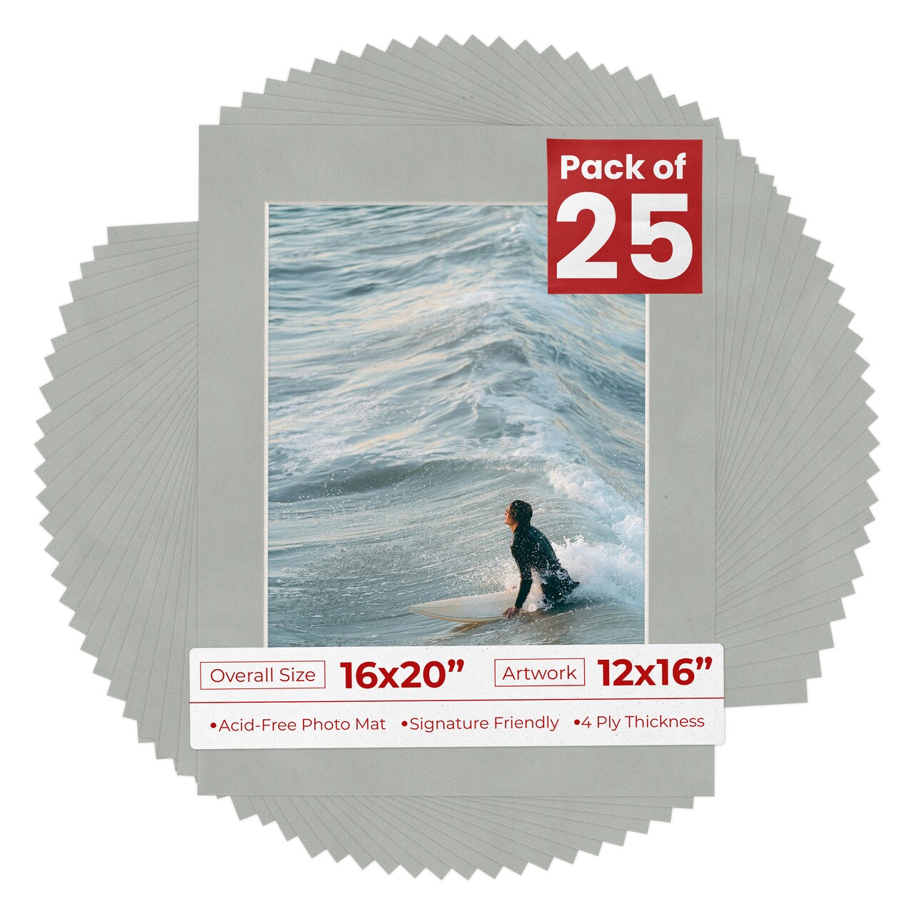 Light Grey Suede Mat Board for 16x20 Frames - Fits 12x16 Photos